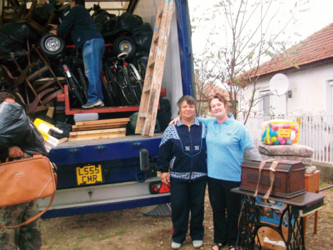 Opening the lorry, literally tok our breath away. This is Betty Price and local lady Alonka smiling because of the sewing machine.