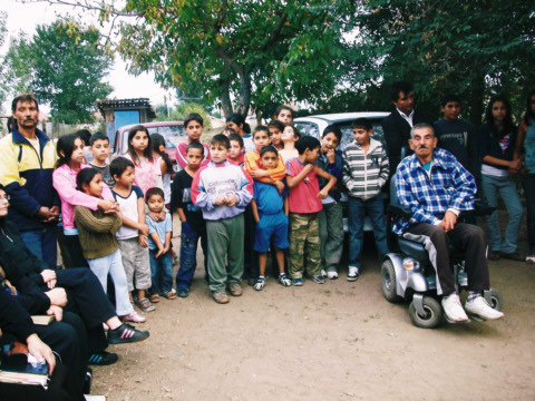 The Elder came along with the children, who pushed them in their  wheelchairs