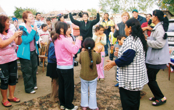 The children had not had something to be happy about for a long time. Donna sings songs and dances along with them