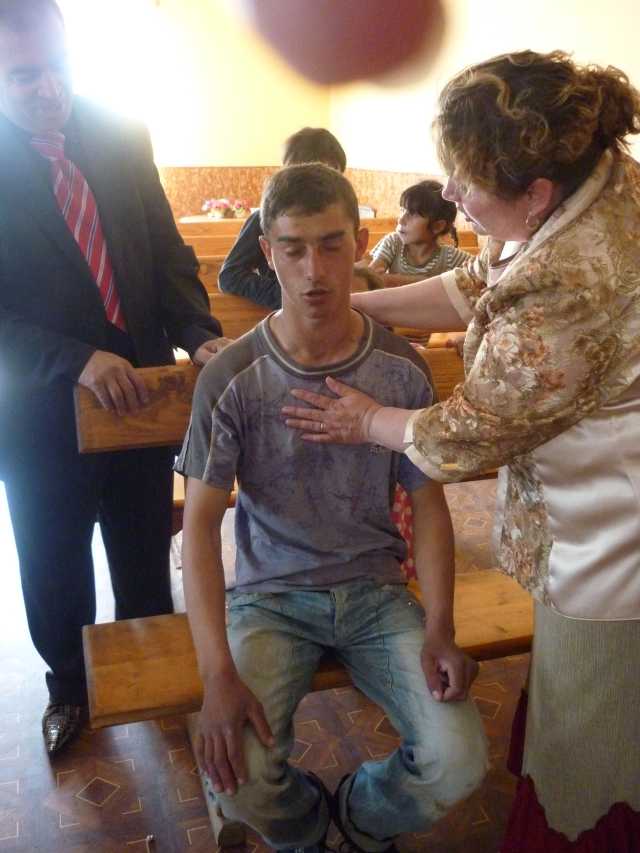 Kati, Ministering to one of the 8 boys who yeilded to the call of Jesus, and gave their lives to Him.